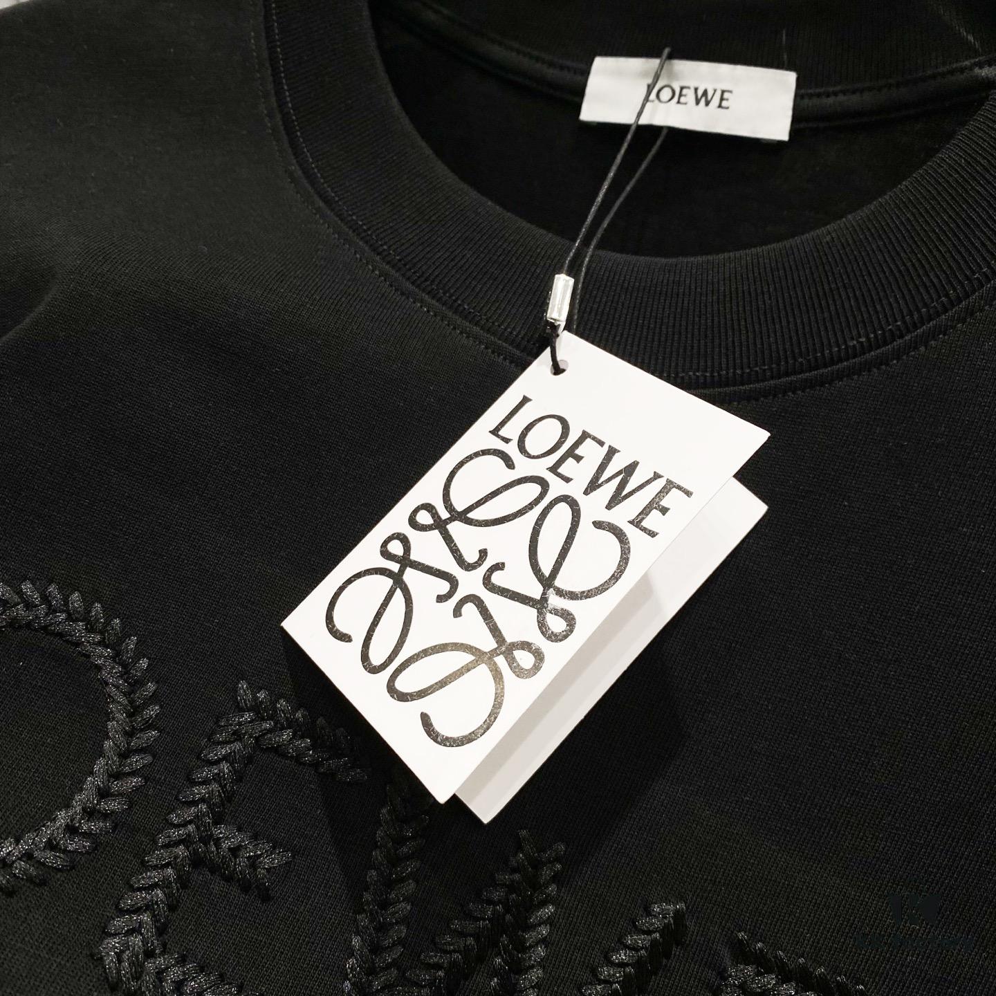 LOEWE 320g Crew Neck Short Sleeve T-Shirt, Solid Color with Embroidered Logo on Chest