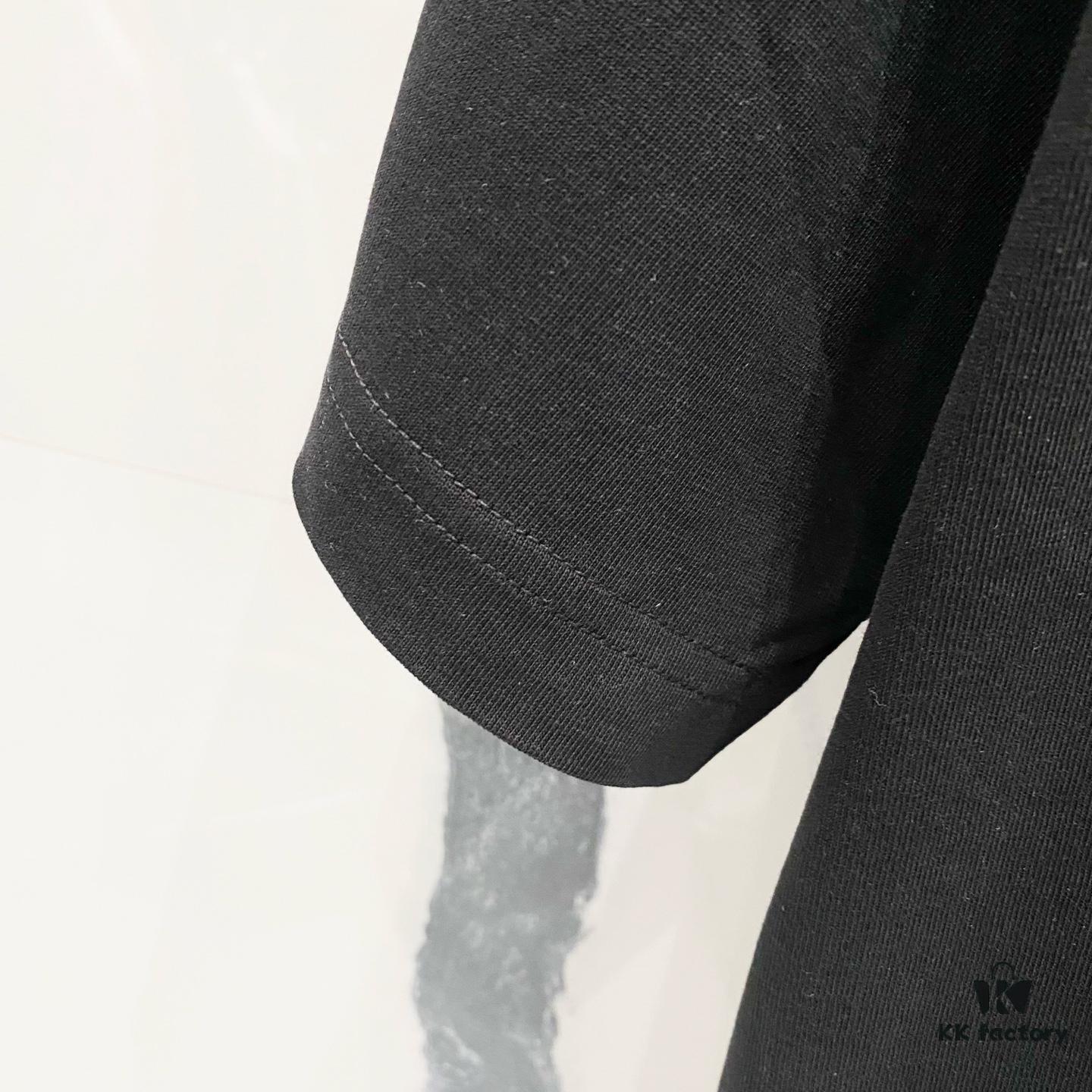 LOEWE 320g Crew Neck Short Sleeve T-Shirt, Solid Color with Embroidered Logo on Chest