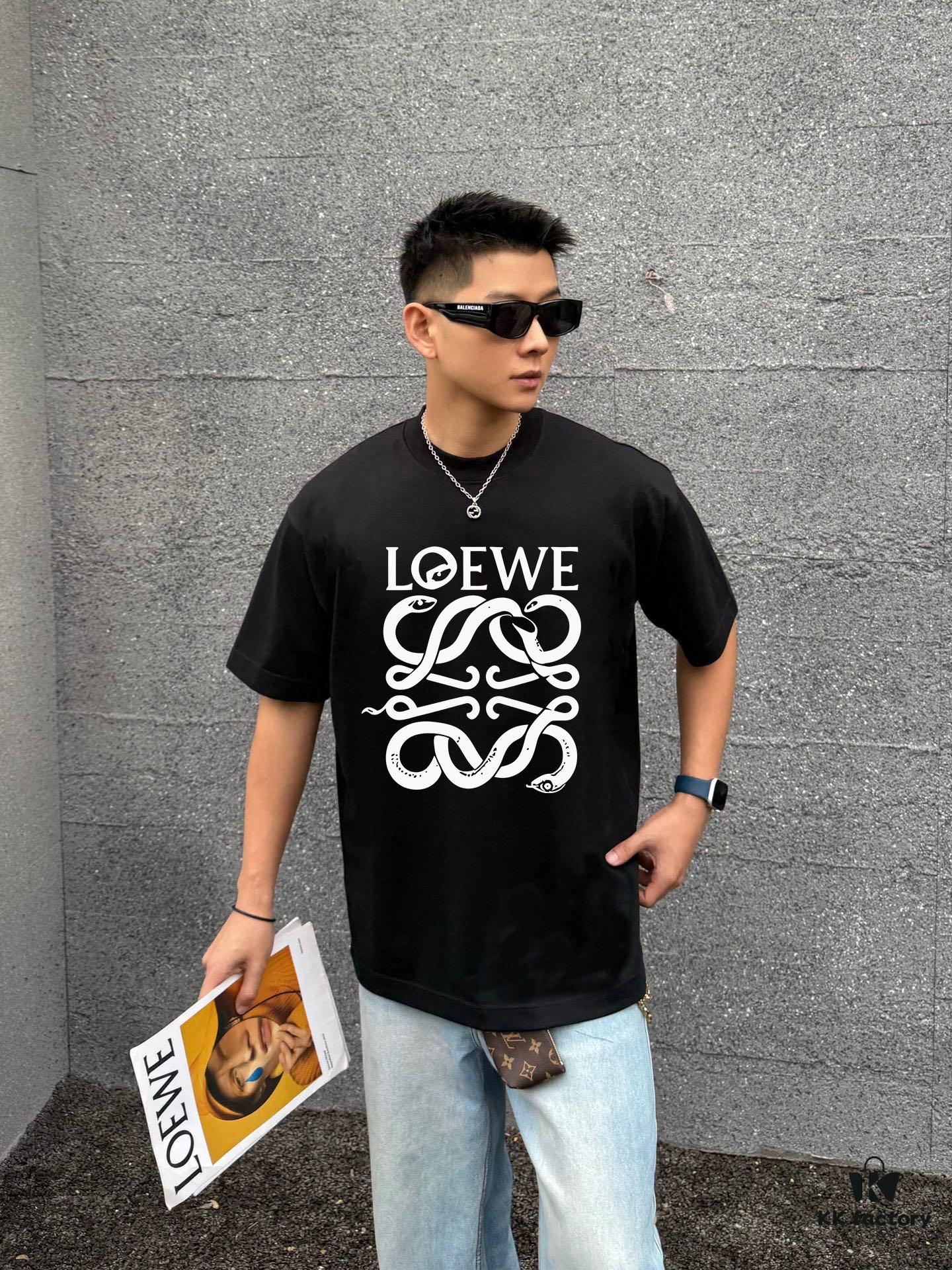 LOEWE* Loewe * Relaxed Fit Printed Logo Fashion Round Neck Short Sleeve T-Shirt for Spring and Summer, Unisex Comfortable Cotton Top