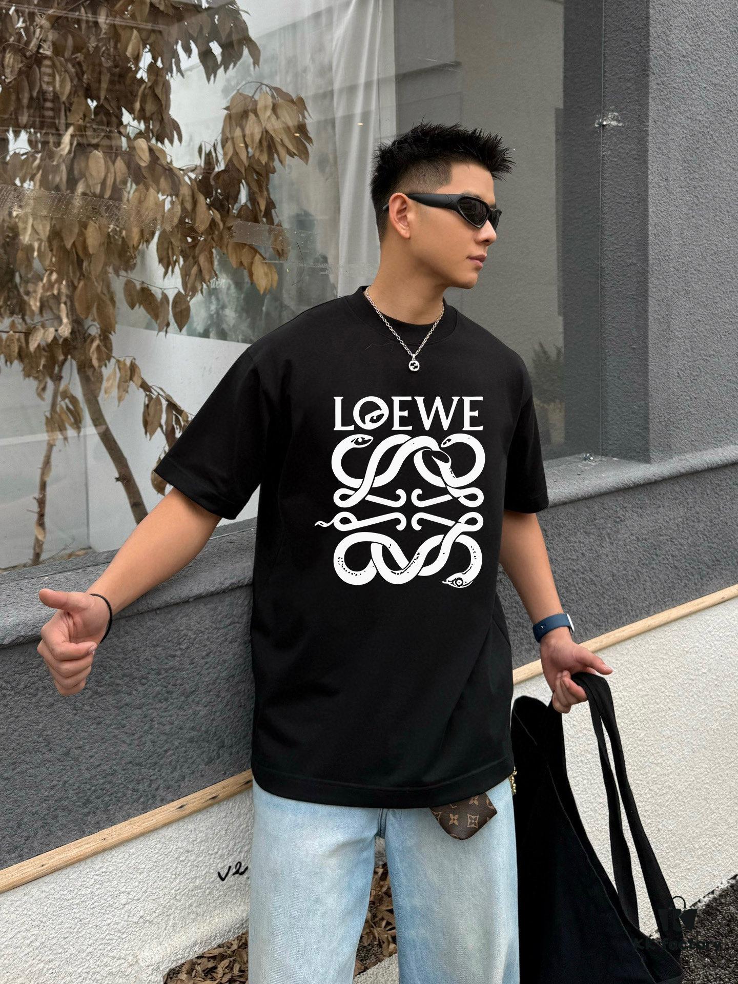 LOEWE* Loewe * Relaxed Fit Printed Logo Fashion Round Neck Short Sleeve T-Shirt for Spring and Summer, Unisex Comfortable Cotton Top