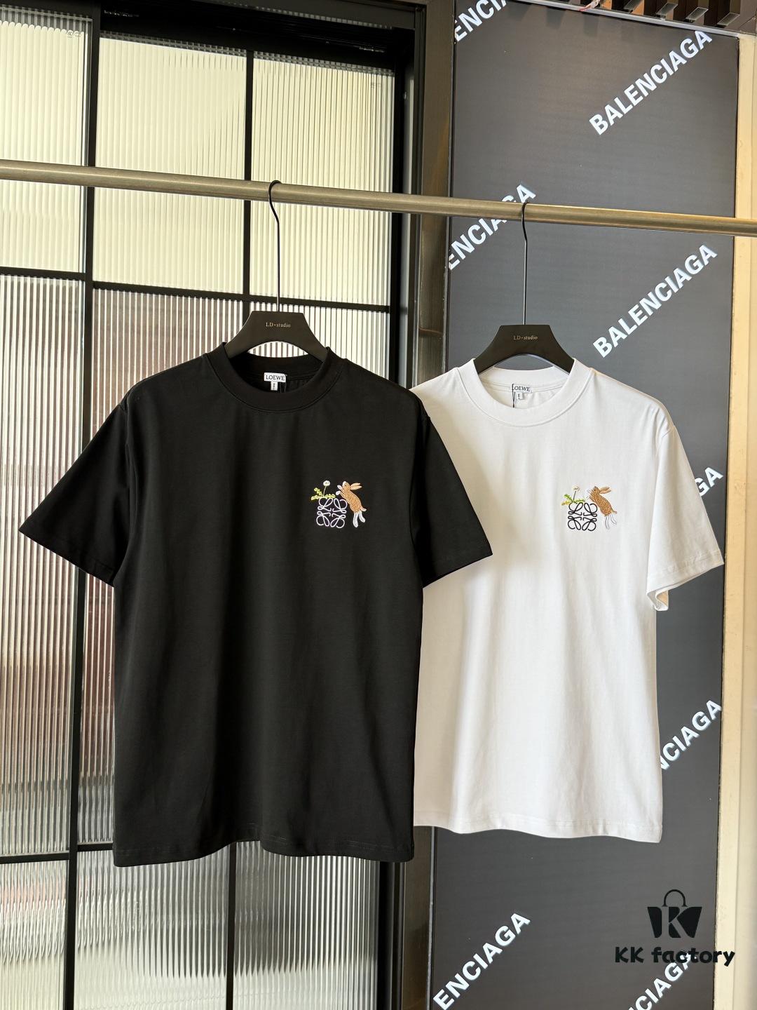 LOEWE X Suna Fujita 25SS Rabbit Embroidered Heavyweight 300g Short Sleeve T-Shirt (Top Version, Distinguished from Standard Stock)