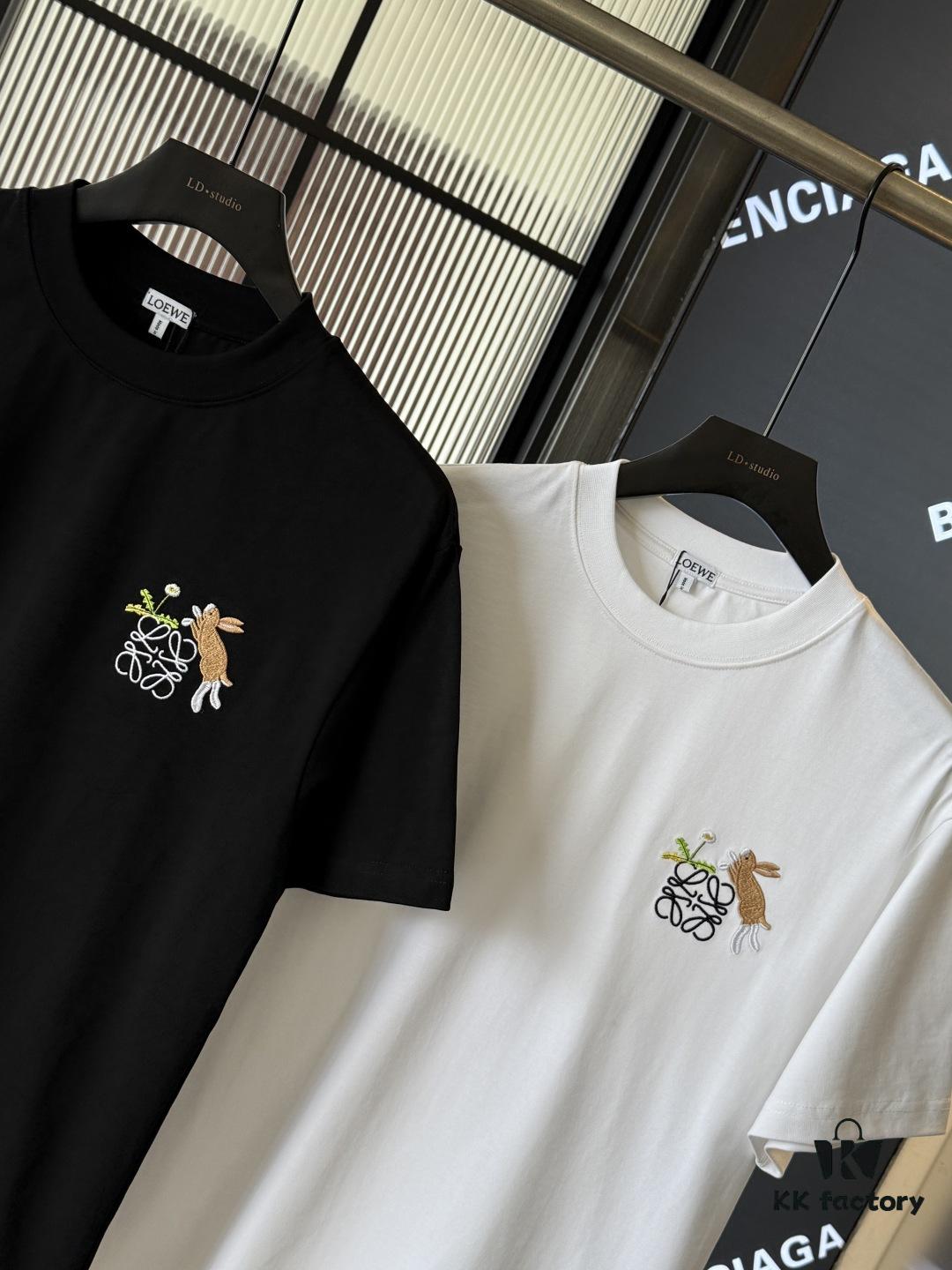 LOEWE X Suna Fujita 25SS Rabbit Embroidered Heavyweight 300g Short Sleeve T-Shirt (Top Version, Distinguished from Standard Stock)