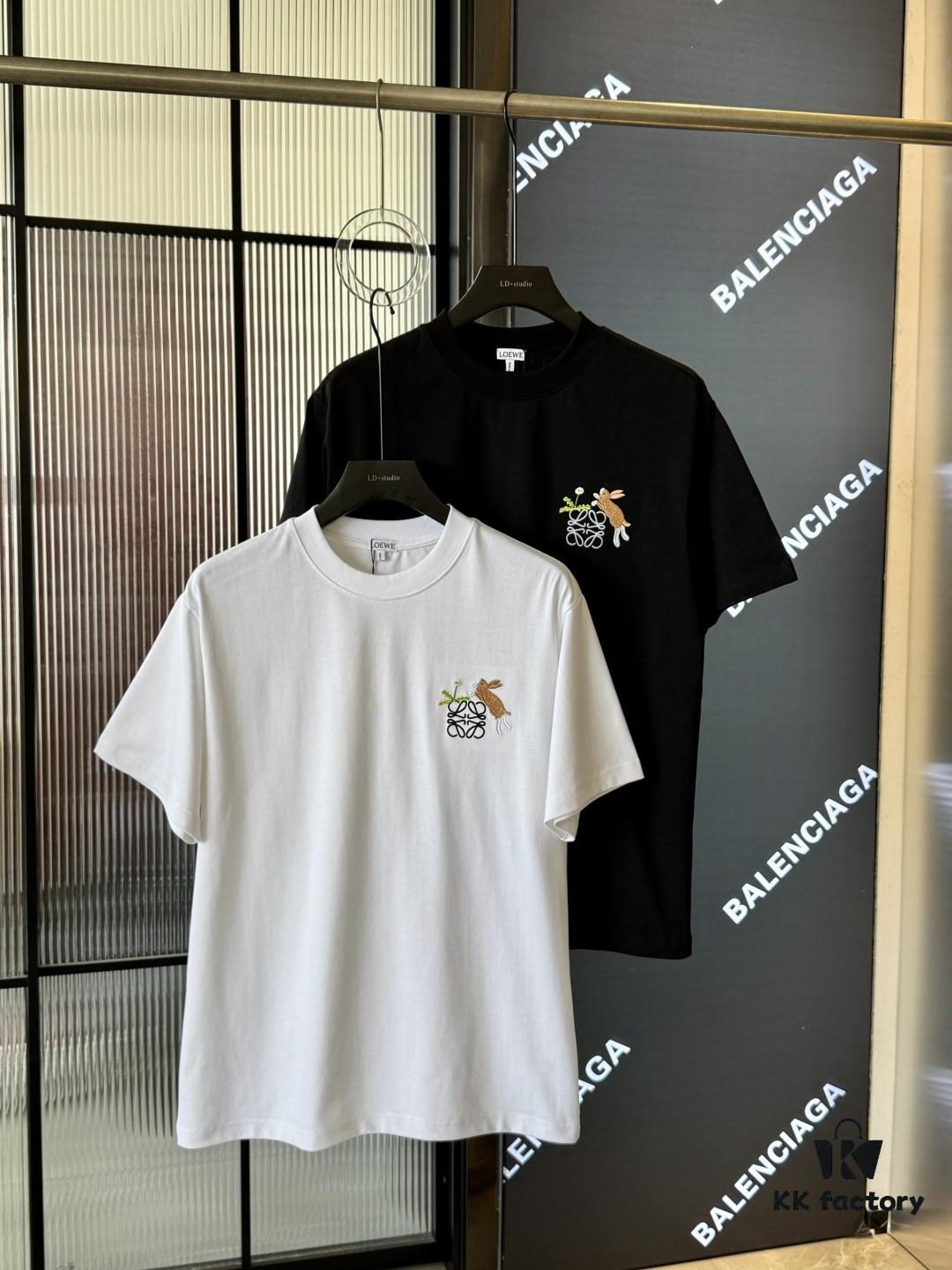 LOEWE X Suna Fujita 25SS Rabbit Embroidered Heavyweight 300g Short Sleeve T-Shirt (Top Version, Distinguished from Standard Stock)