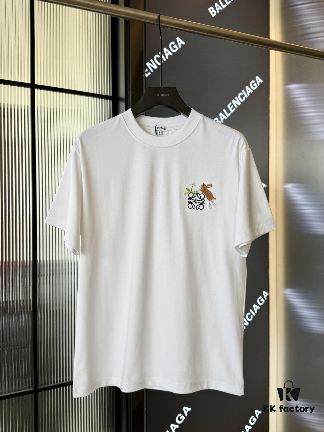 LOEWE X Suna Fujita 25SS Rabbit Embroidered Heavyweight 300g Short Sleeve T-Shirt (Top Version, Distinguished from Standard Stock)