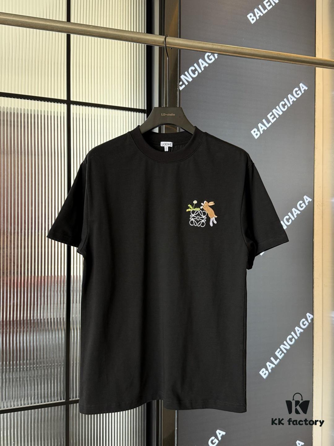 LOEWE X Suna Fujita 25SS Rabbit Embroidered Heavyweight 300g Short Sleeve T-Shirt (Top Version, Distinguished from Standard Stock)