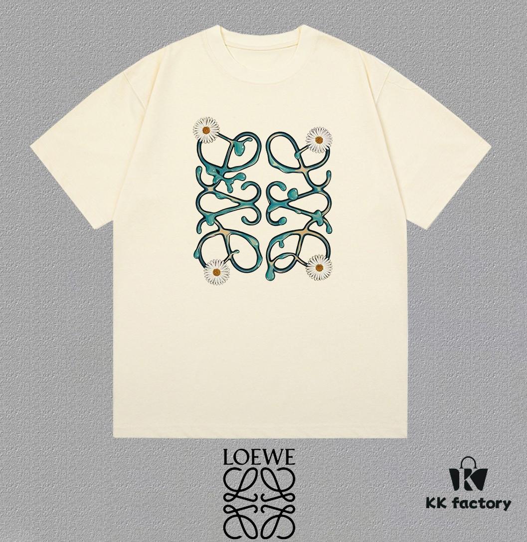 LOE Loewe 25SS Master-Designed Brand New Printed Round-Neck Short-Sleeve T-Shirt, Spring and Summer Latest Collection, OS Drop-Shoulder Fit, 300g Full Cotton, Stylish and Unique, Extremely Versatile and Attractive, Perfect Unisex Essential