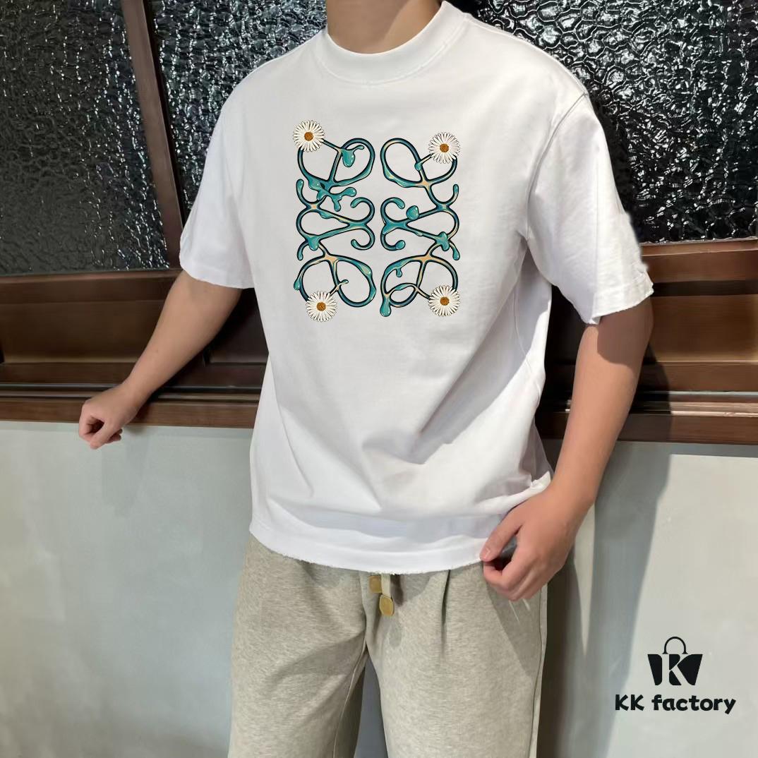 LOE Loewe 25SS Master-Designed Branded Printed Round-Neck Short-Sleeve T-Shirt, Spring/Summer New Arrival, OS Drop-Shoulder Fit, 300g Pure Cotton, Stylish and Unique, Extremely Versatile