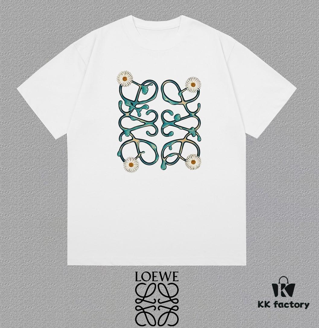 LOE Loewe 25SS Master-Designed Branded Printed Round-Neck Short-Sleeve T-Shirt, Spring/Summer New Arrival, OS Drop-Shoulder Fit, 300g Pure Cotton, Stylish and Unique, Extremely Versatile