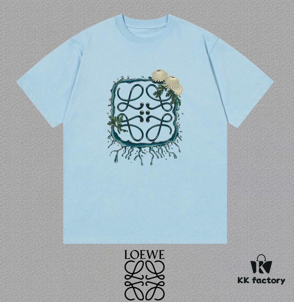 LOE Loewe 25SS Master-Designed Brand New Printed Round-Neck Short-Sleeve T-Shirt, Spring and Summer Latest Collection OS Drop-Shoulder Fit, 300g Full Cotton, Stylish and Unique, Extremely Versatile and Attractive, Suitable for Both Men and Women, Must-Have Item, Complete with Hang Tag, Neck Label, and Wash Label