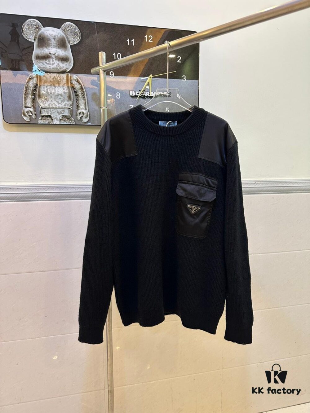 Prada Logo Triangle Long-Sleeve Crewneck Sweater