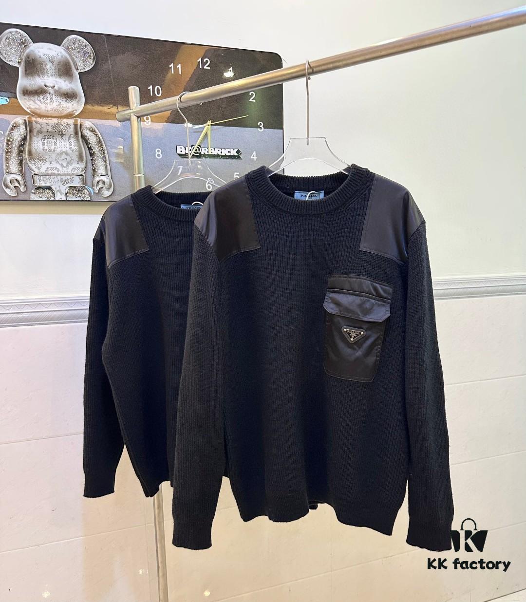 Prada Logo Triangle Long-Sleeve Crewneck Sweater