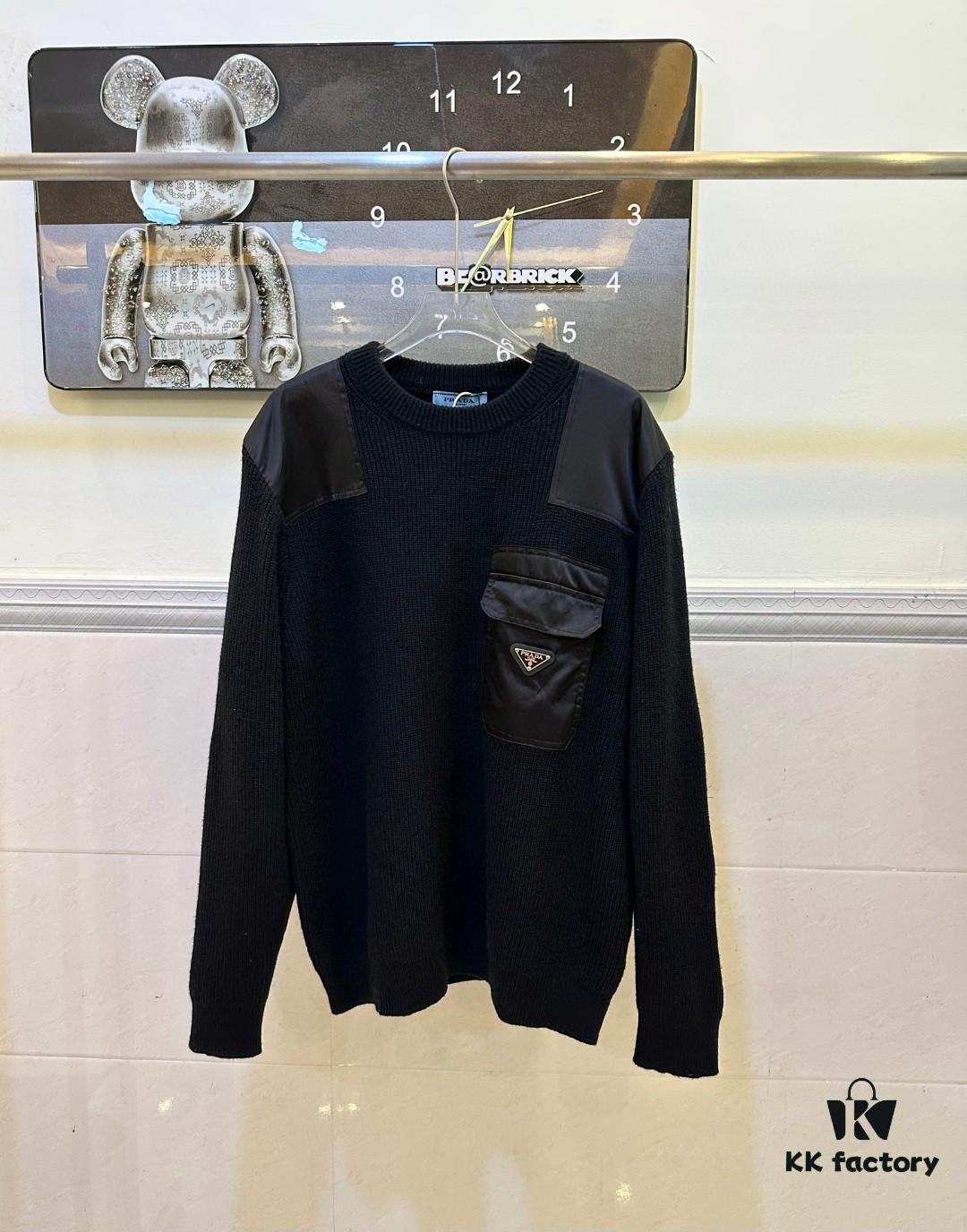 Prada Logo Triangle Long-Sleeve Crewneck Sweater
