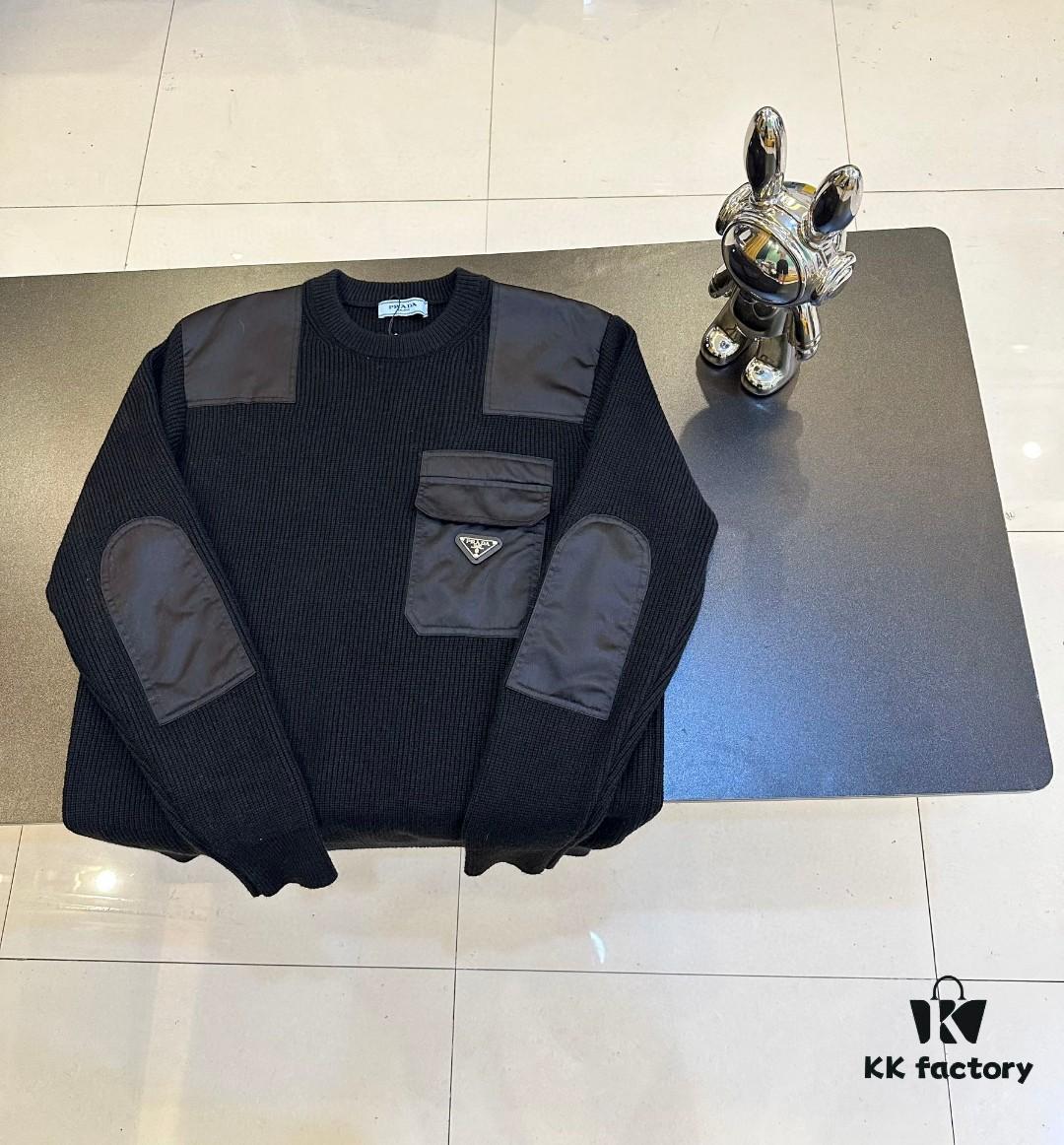 Prada Logo Triangle Long-Sleeve Crewneck Sweater