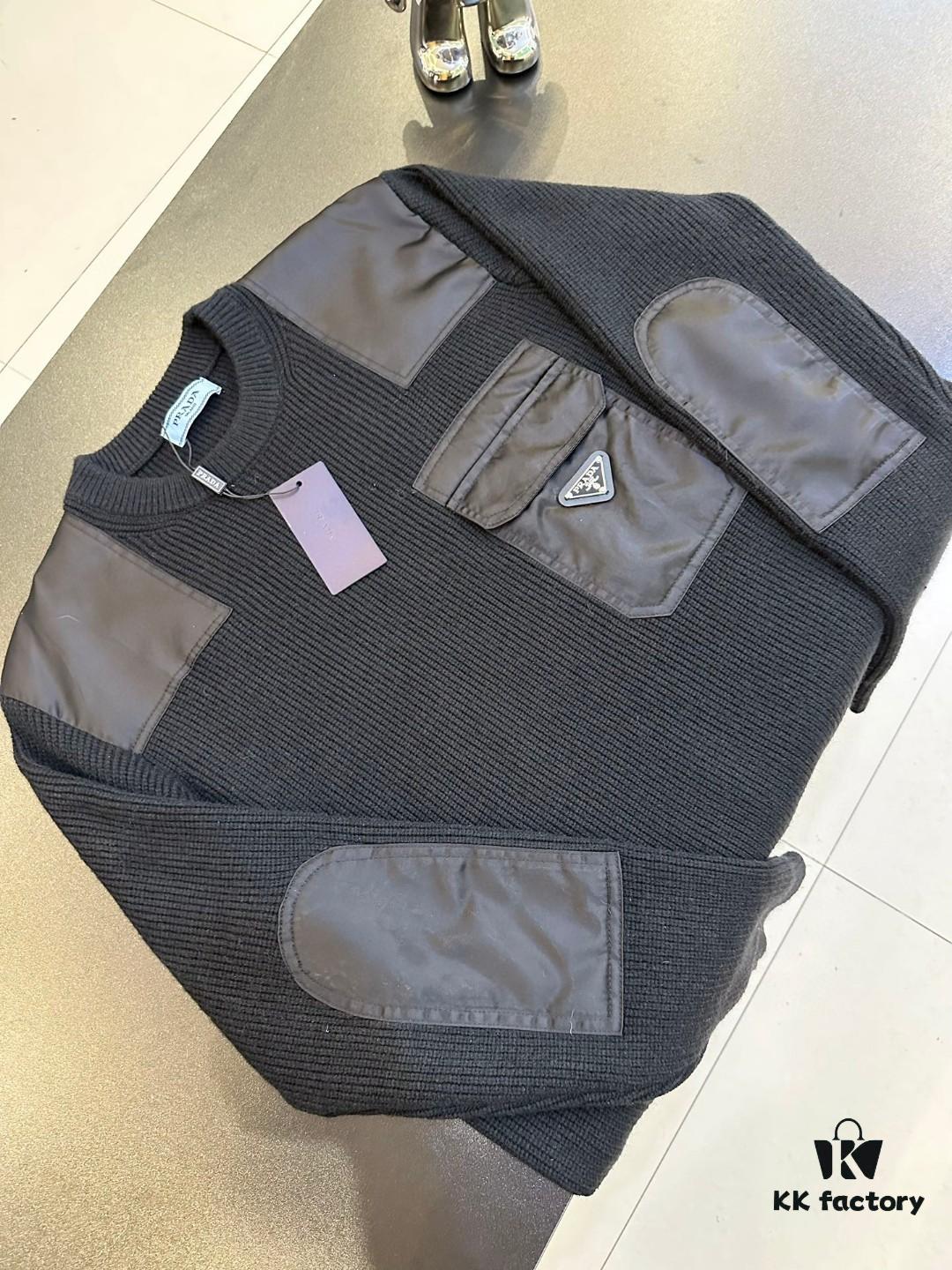 Prada Logo Triangle Long-Sleeve Crewneck Sweater