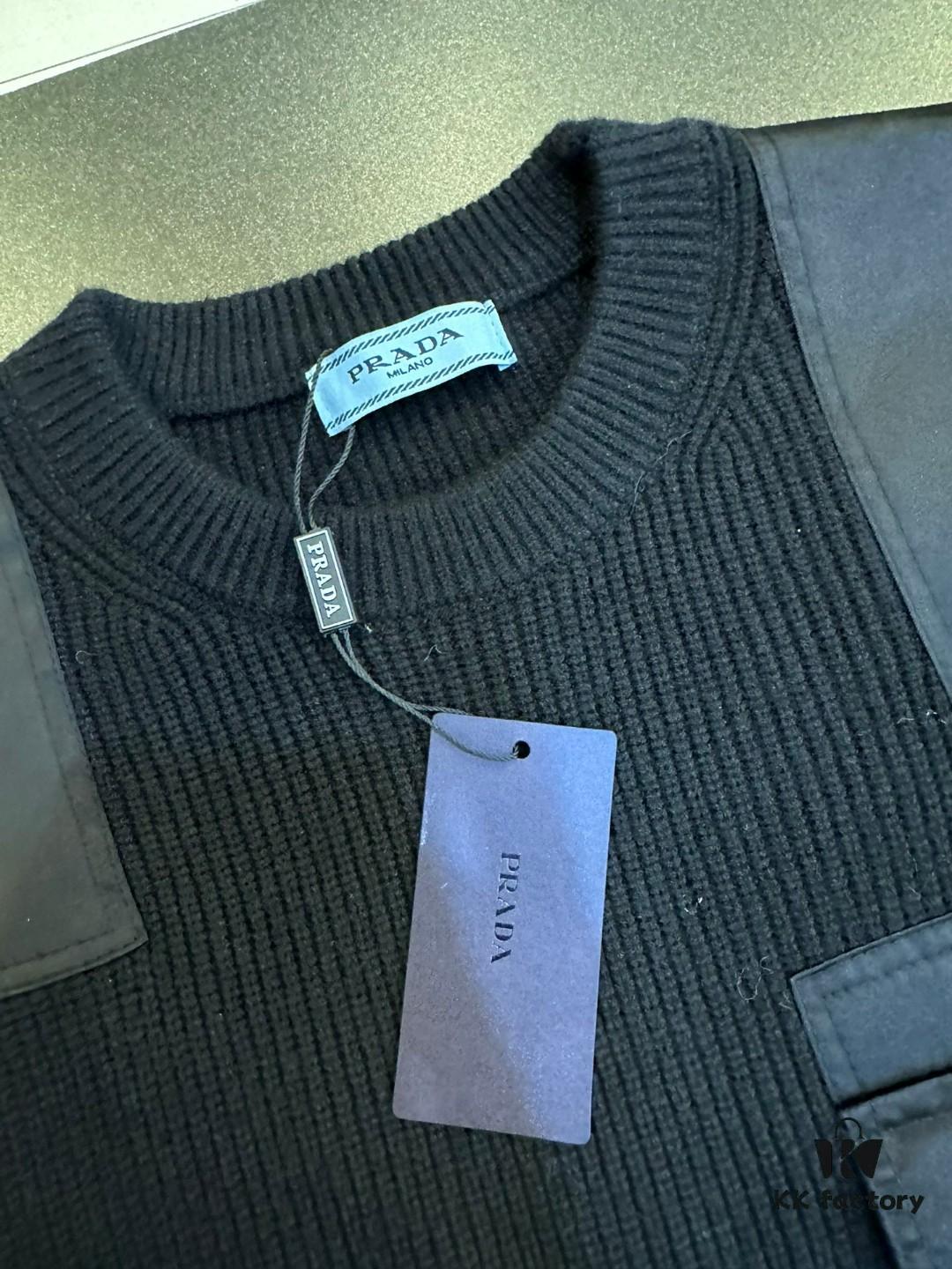 Prada Logo Triangle Long-Sleeve Crewneck Sweater