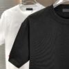 PRADA 2025 Spring/Summer New Arrival Round Neck Short Sleeve T-Shirt with Triangular Logo Patch on Chest and Side Seam Pocket, Made of 320g Double-Yarn Combed Cotton Fabric, Slightly Loose Fit, Soft and Substantial Fabric Texture, Unisex Design