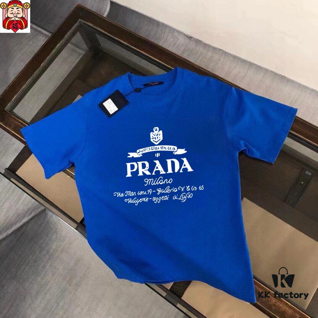 PRADA Men's Casual Short-Sleeve T-Shirt, 2025 Spring/Summer New Arrival, Premium Logo Design, Imported Silk-Cotton Fabric, Stylish and Versatile for All Occasions