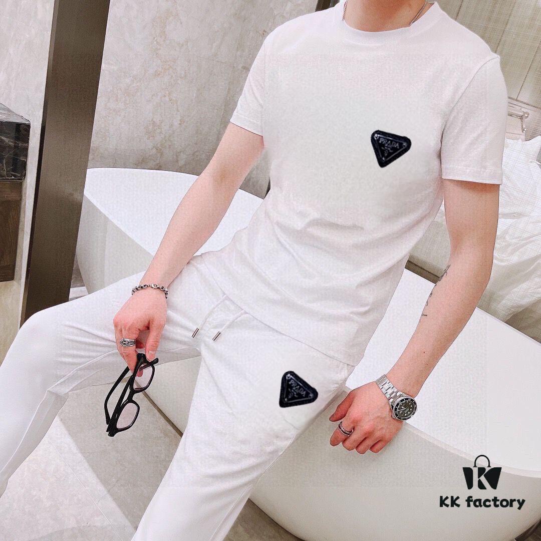 PRADA Men's High-Quality Double-Mercerized Cotton Summer Suit Set, Imported Premium Fabric, Stylish and Versatile Design