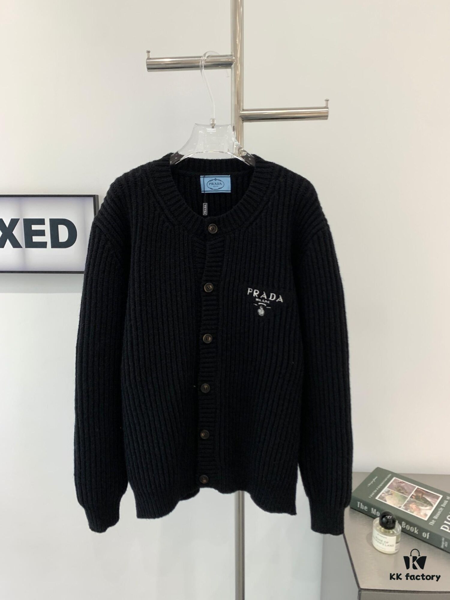 New PRADA Coarse Knit Wool Cardigan Unisex