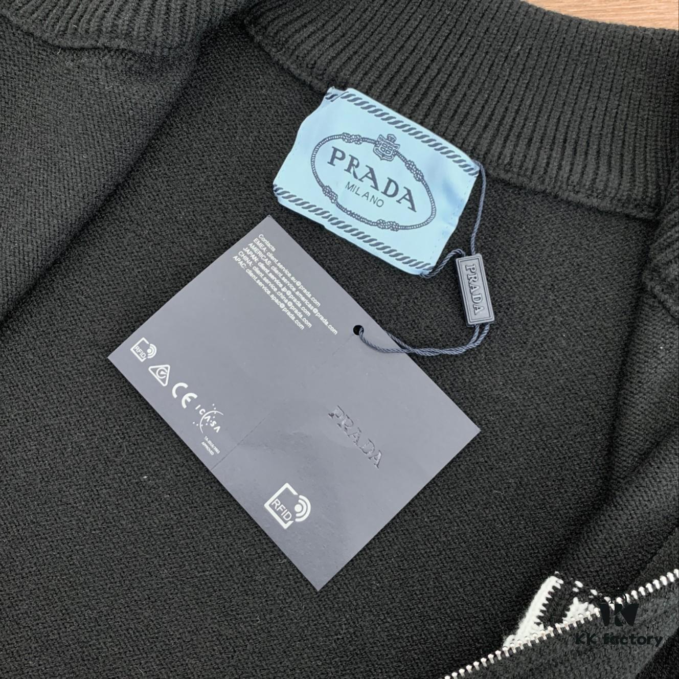 New Prada 23FW Fall/Winter Fashion Show Stand Collar Zipper Knit Cardigan Sweater