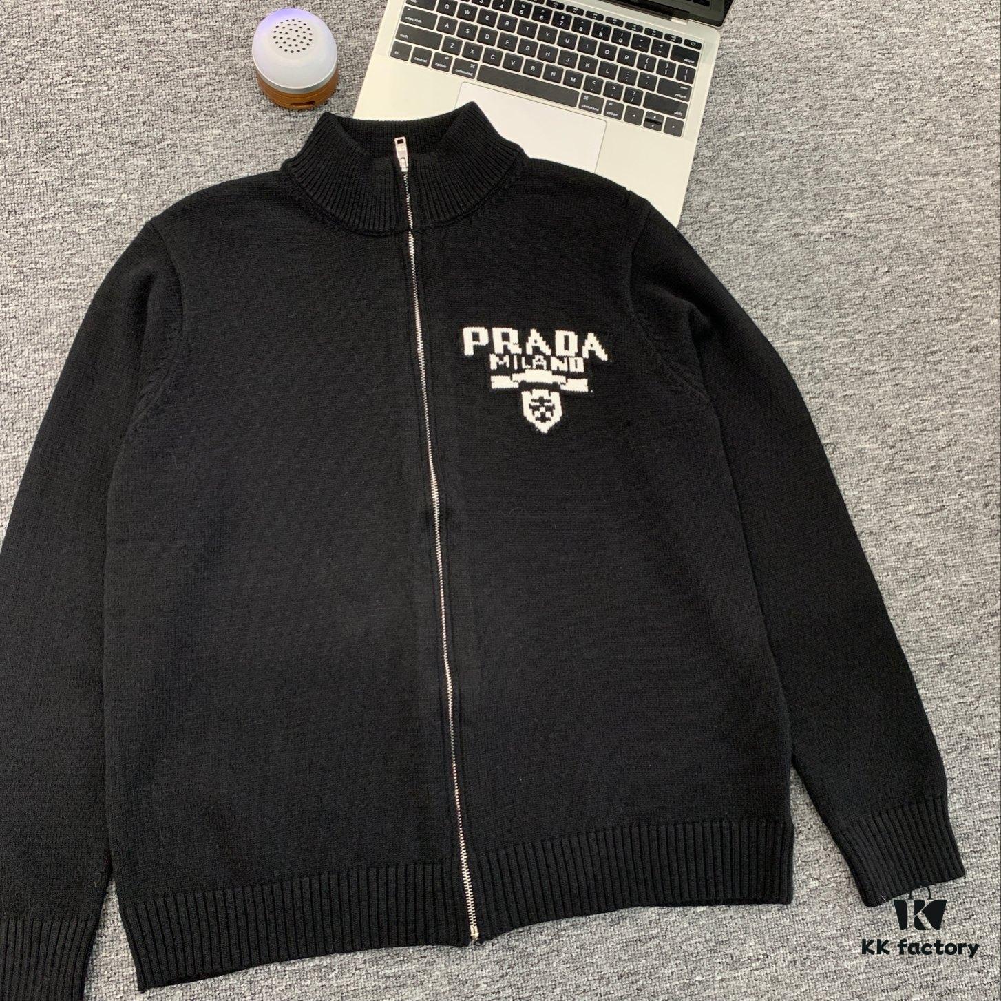 New Prada 23FW Fall/Winter Fashion Show Stand Collar Zipper Knit Cardigan Sweater