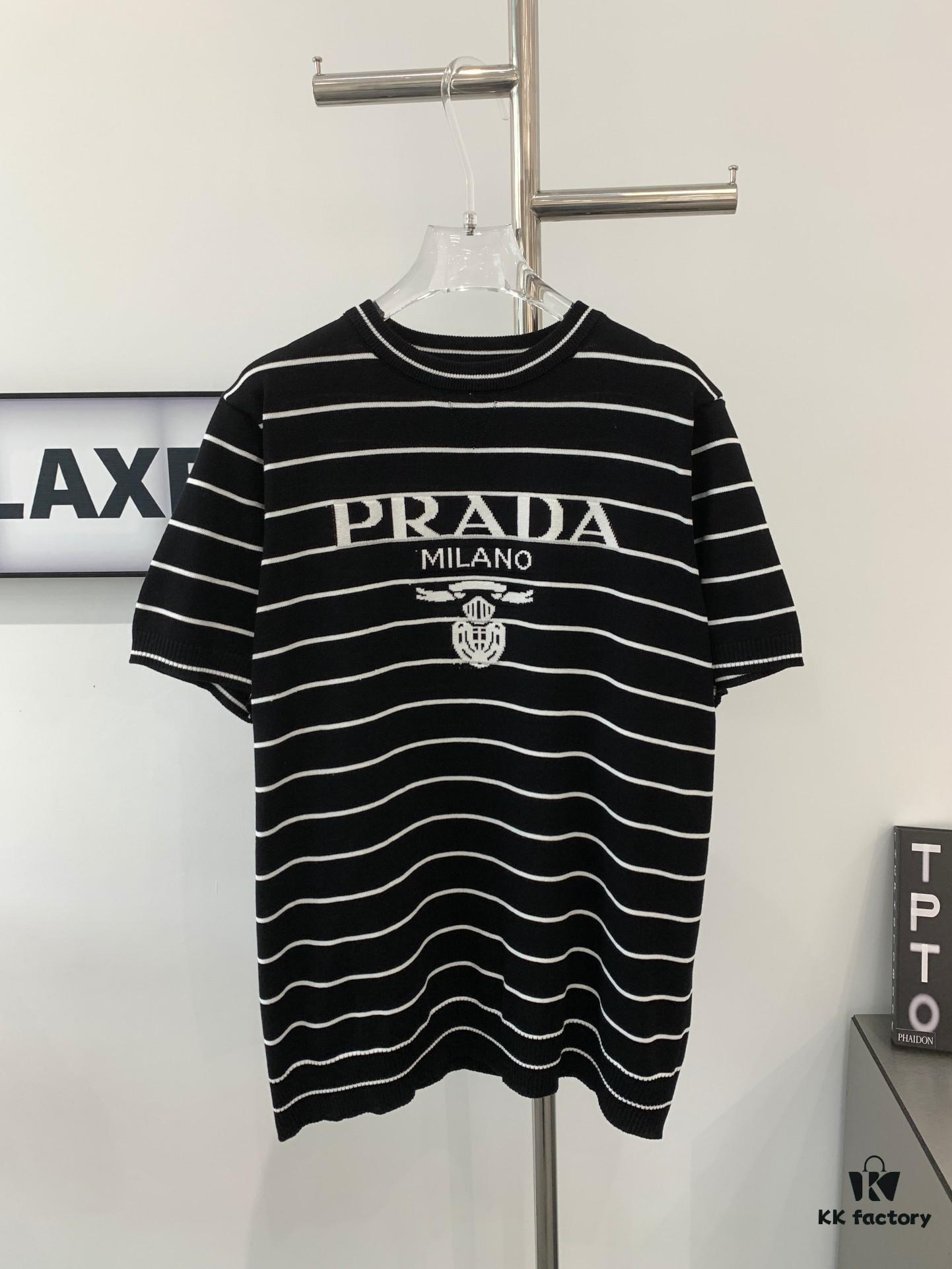 New Prada Striped Classic Logo Short Sleeve T-Shirt