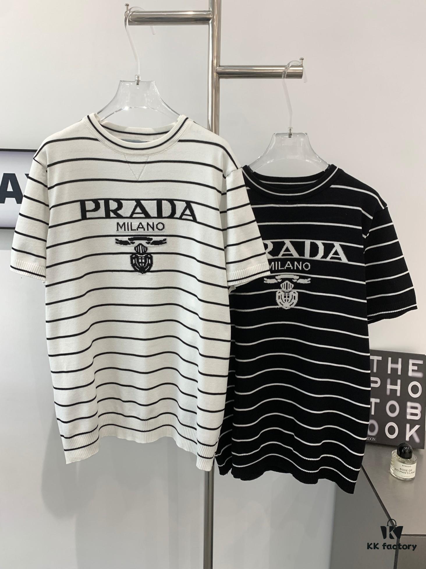 New Prada Striped Classic Logo Short Sleeve T-Shirt