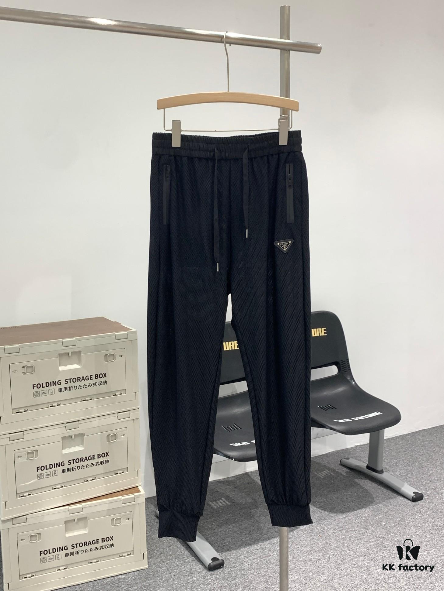 New PRADA 23SS Men's and Women's Casual Pants, Breathable Quick-Dry Long Trousers, Lightweight Ice-Silk Style Summer Pants