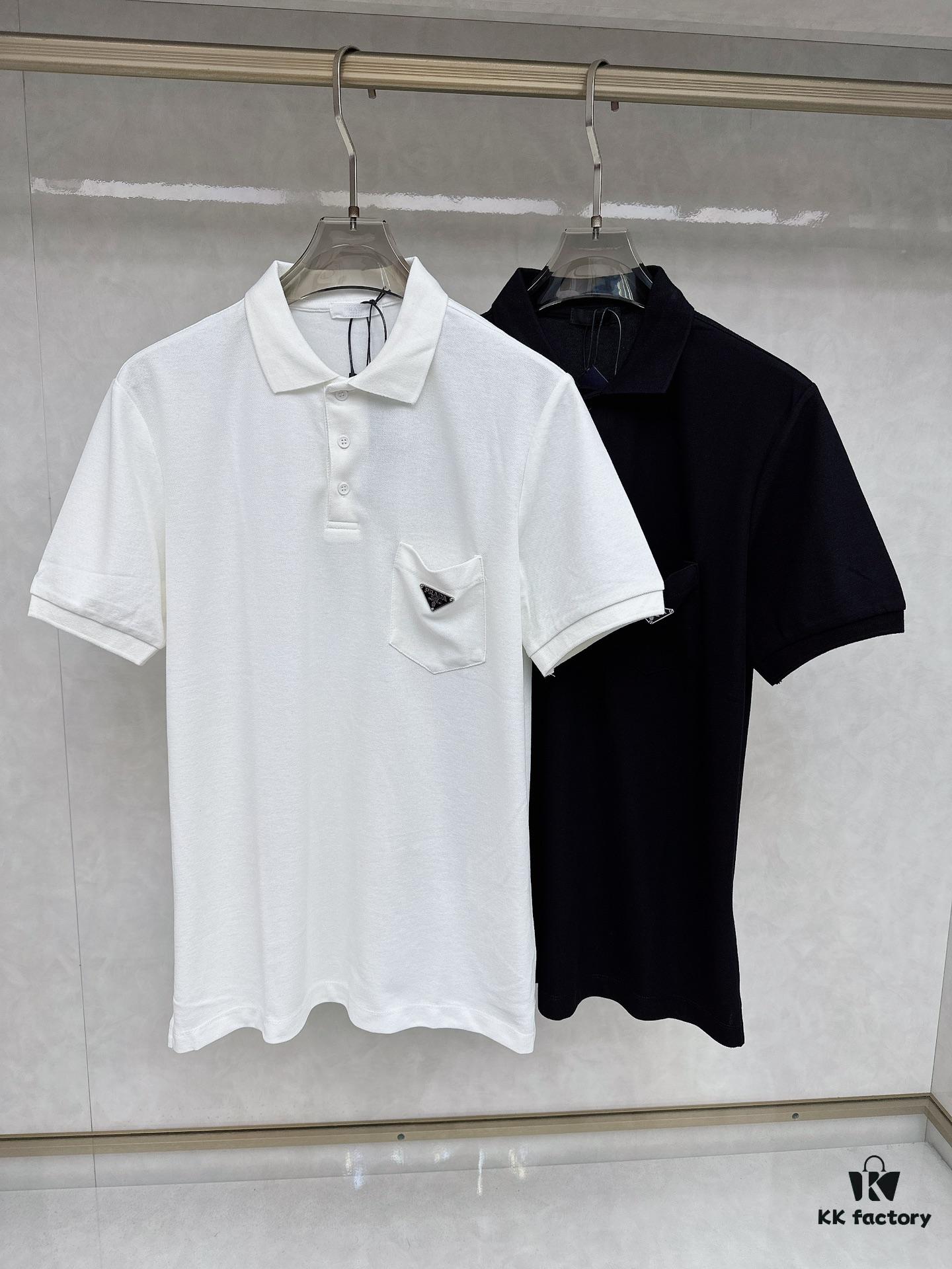 PRADA Original Design Premium Polo Shirt with Pocket Steel Logo