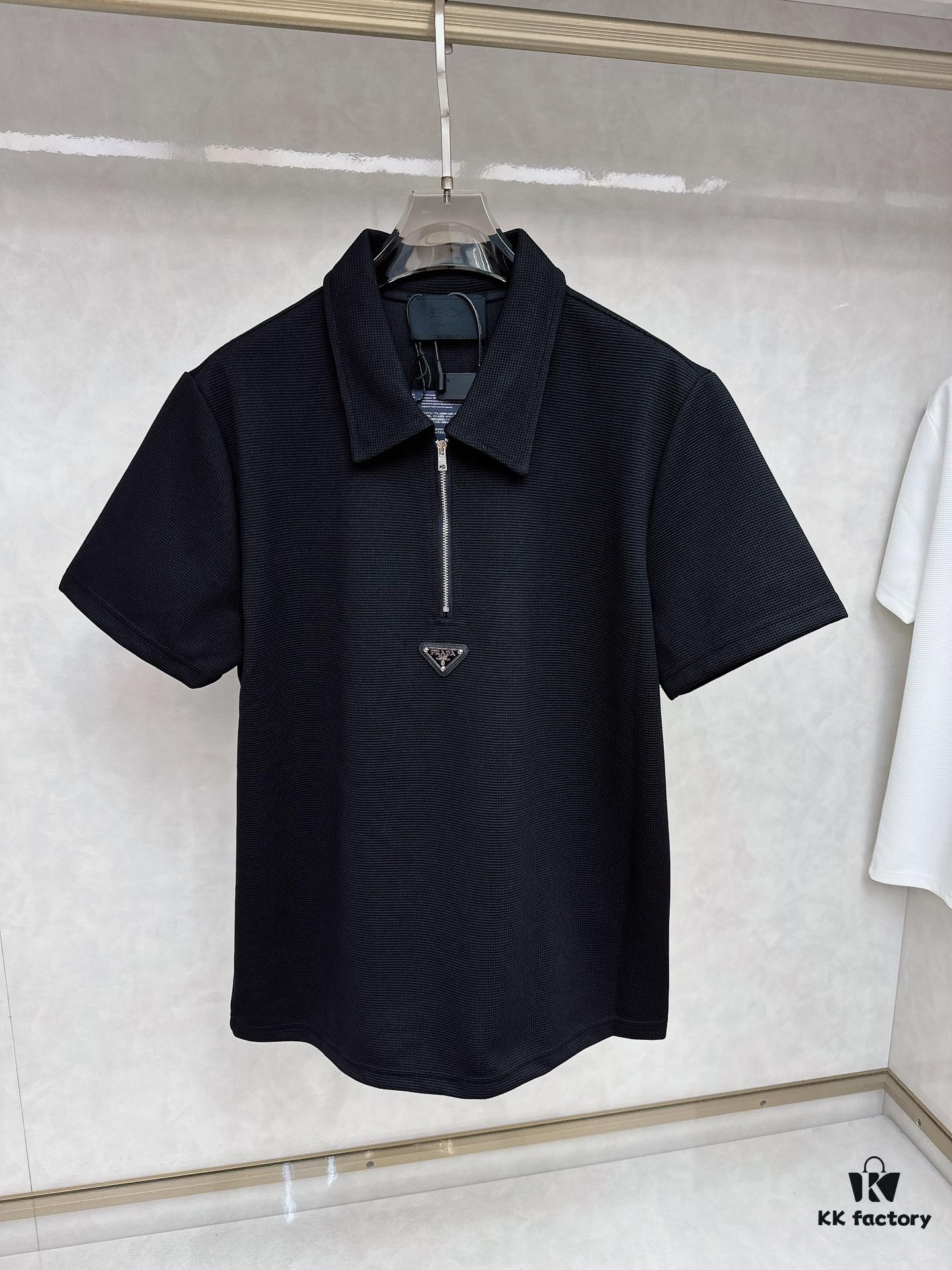 PRADA Waffle-Weave Triangular Logo Polo Shirt