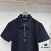 PRADA Waffle-Weave Triangular Logo Polo Shirt