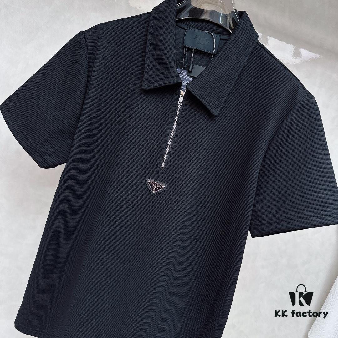PRADA Waffle-Weave Triangular Logo Polo Shirt