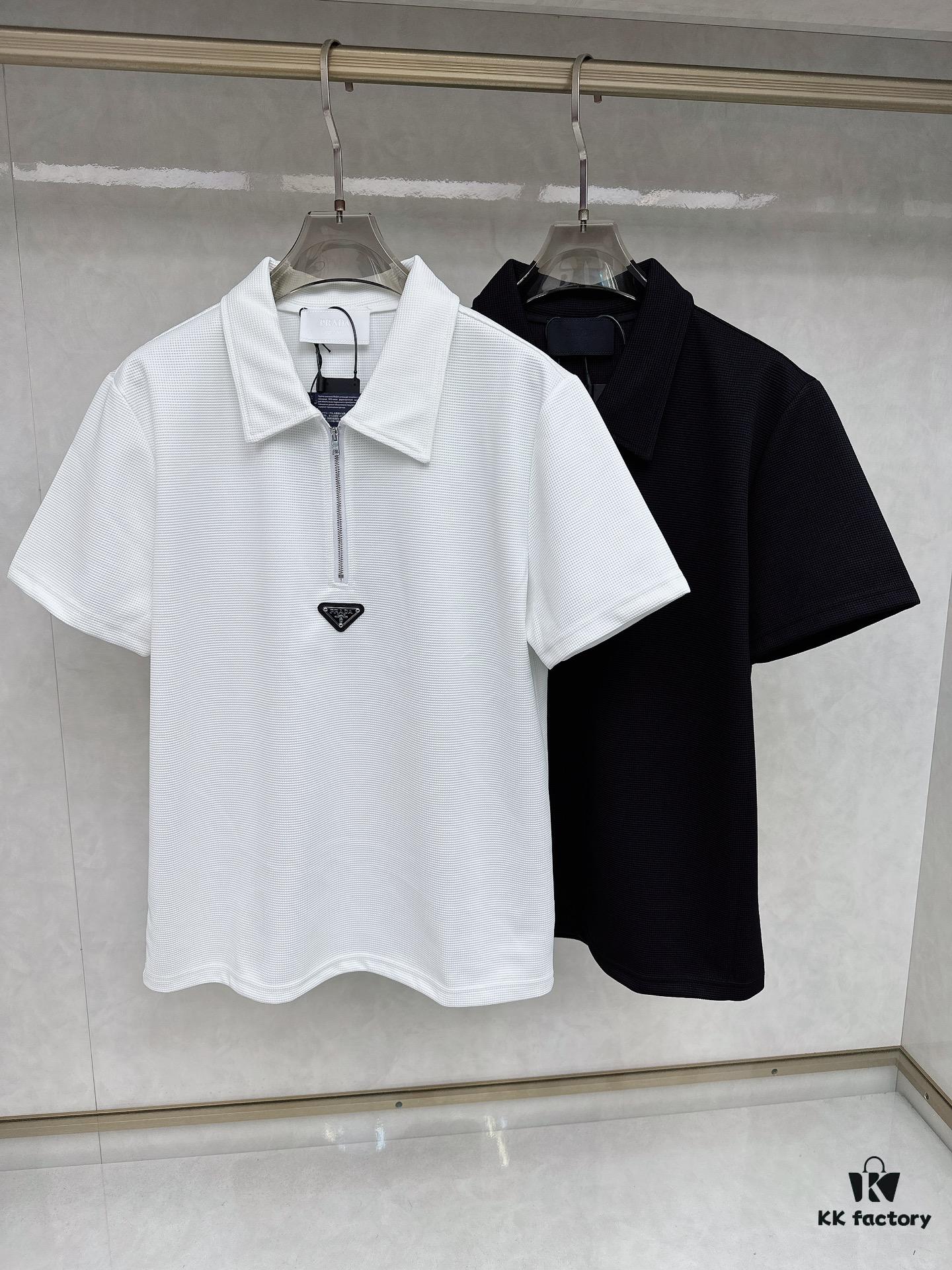 Prada Waffle-Weave Triangular Logo Polo Shirt