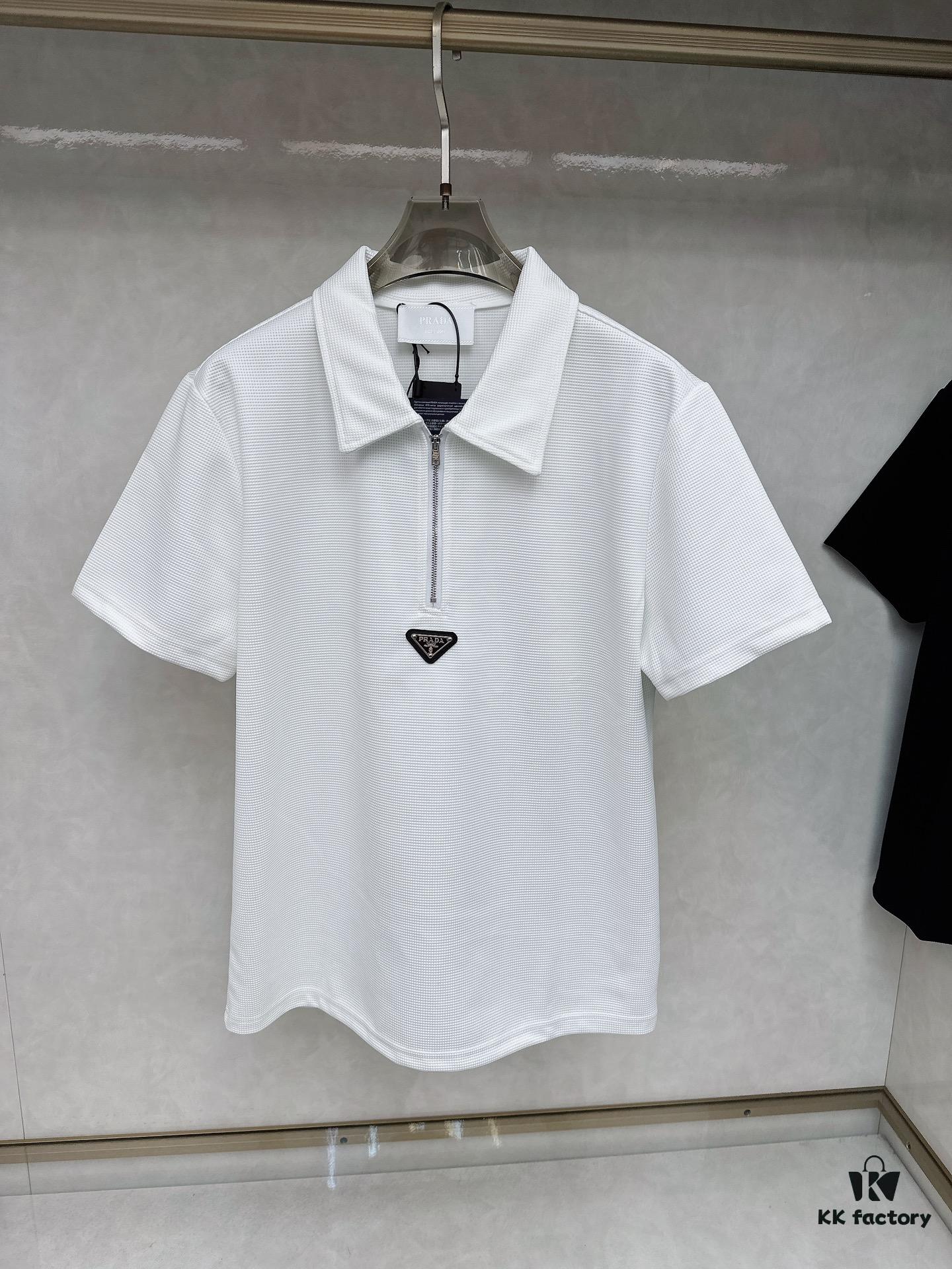 Prada Waffle-Weave Triangular Logo Polo Shirt