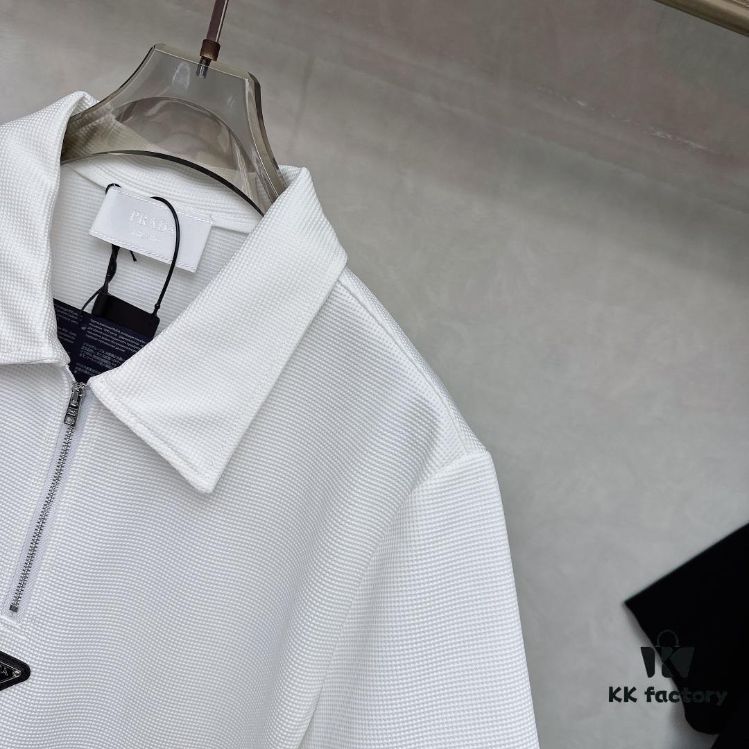 Prada Waffle-Weave Triangular Logo Polo Shirt