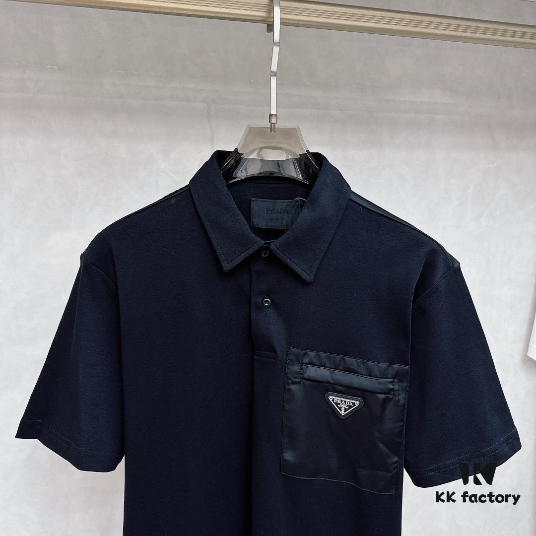 Prada Triangle Logo Zipper Pocket Polo Shirt