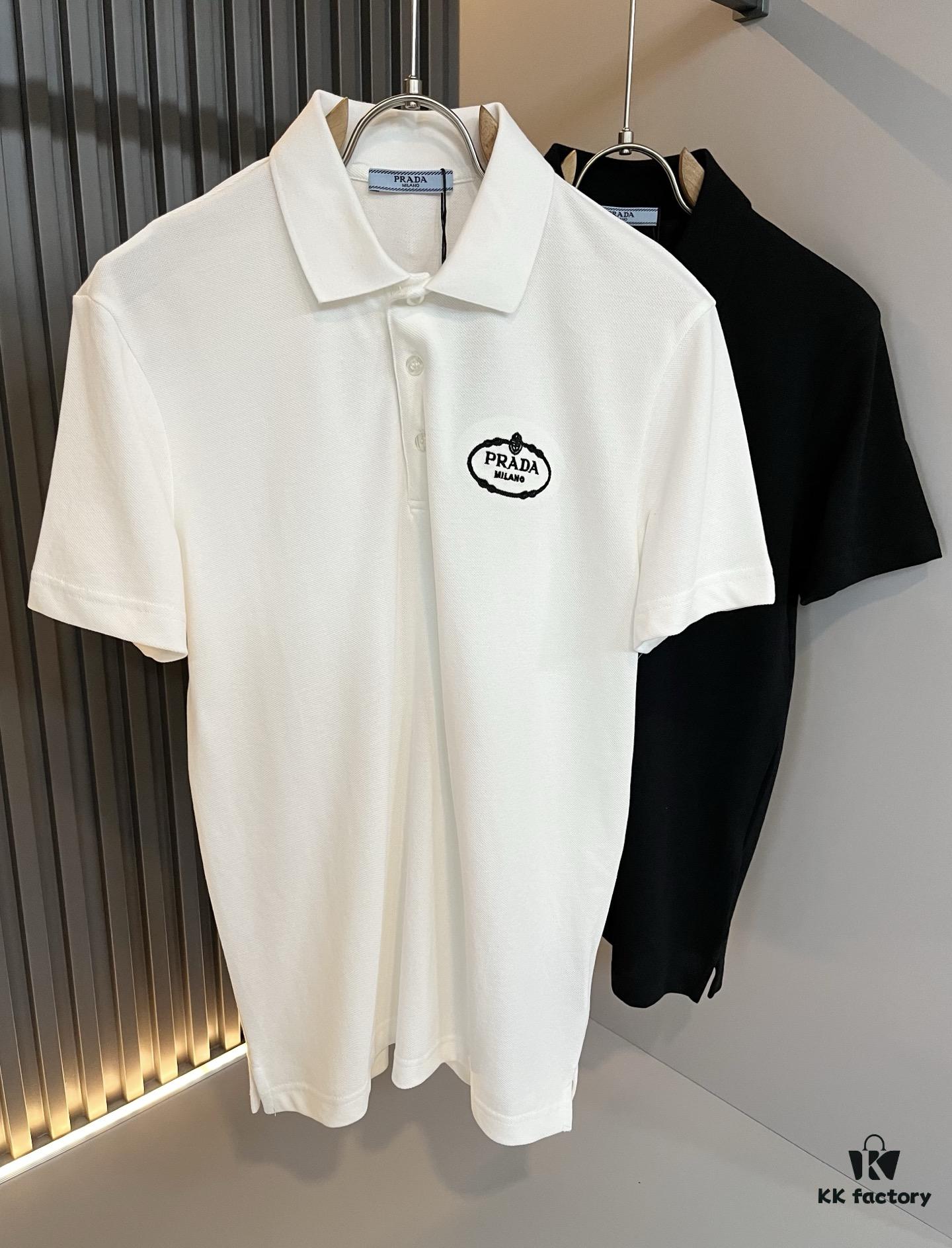 Prad* P*da 2025 Spring and Summer New Arrival Classic Short-Sleeve Polo Shirt Made from 100% Imported Premium Piqué Cotton with Embroidered Chest Logo