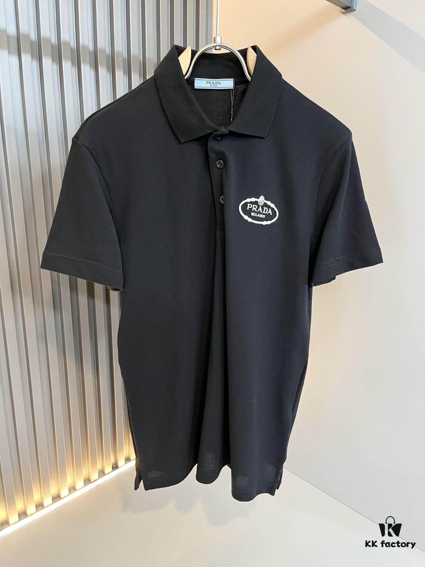 Prad* P*da 2025 Spring and Summer New Arrival Classic Short-Sleeve Polo Shirt Made from 100% Imported Premium Piqué Cotton with Embroidered Chest Logo