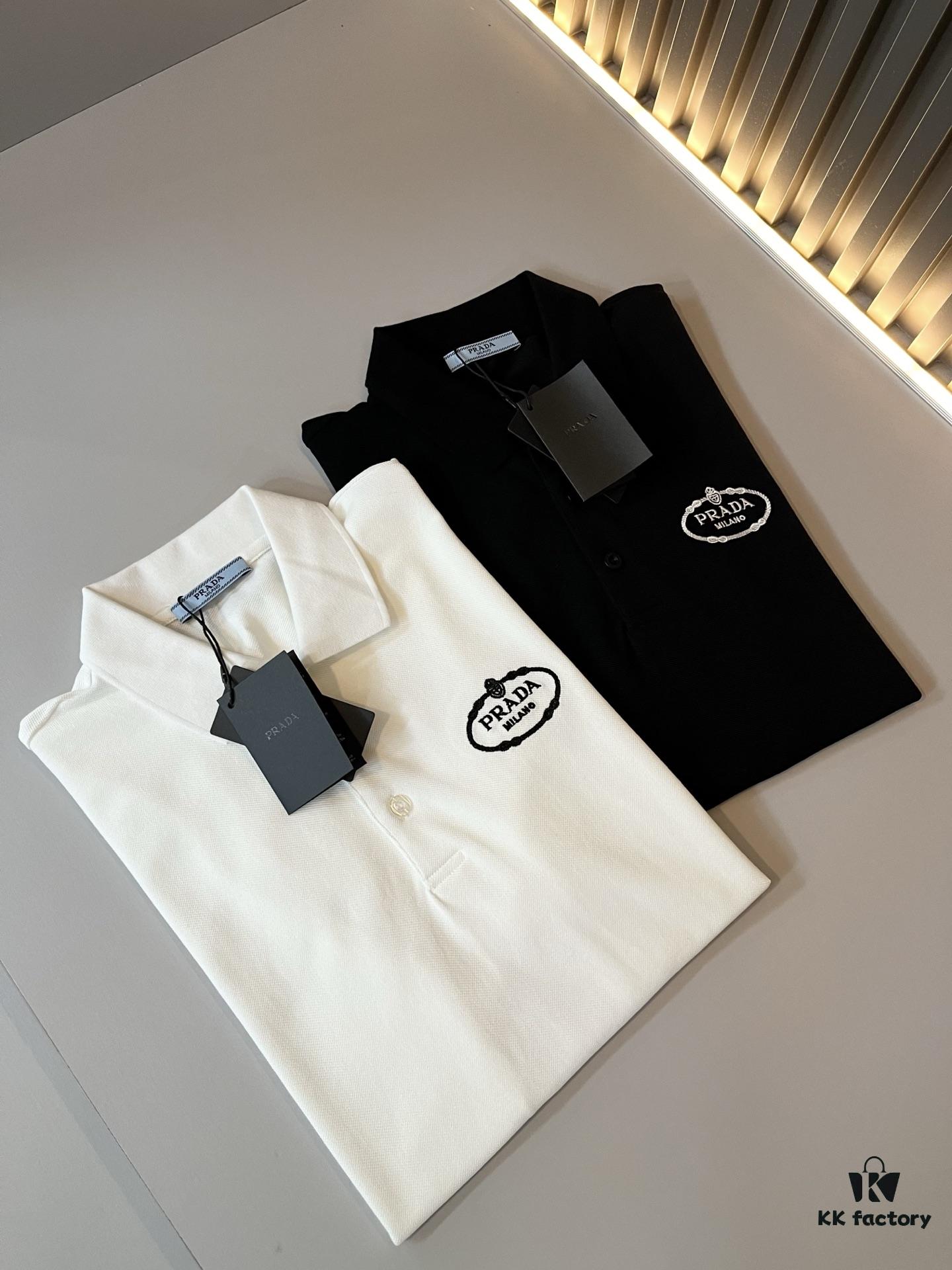 Prad* P*da 2025 Spring and Summer New Arrival Classic Short-Sleeve Polo Shirt Made from 100% Imported Premium Piqué Cotton with Embroidered Chest Logo