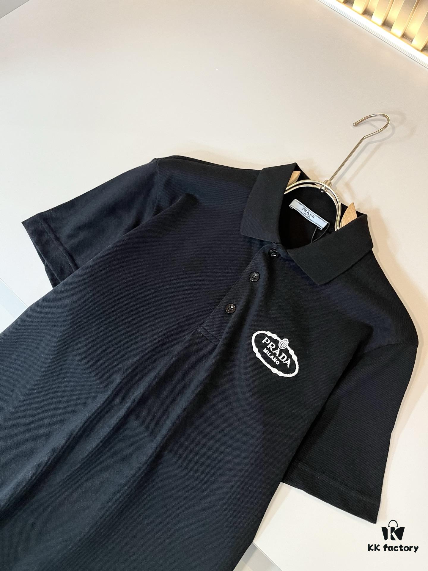 Prad* P*da 2025 Spring and Summer New Arrival Classic Short-Sleeve Polo Shirt Made from 100% Imported Premium Piqué Cotton with Embroidered Chest Logo