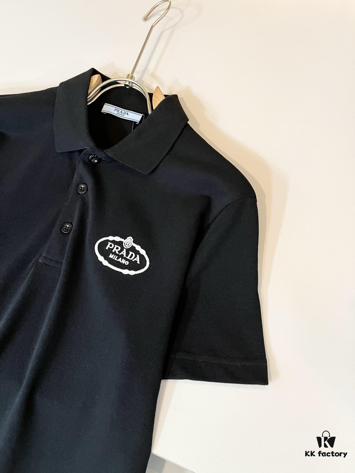 Prad* P*da 2025 Spring and Summer New Arrival Classic Short-Sleeve Polo Shirt Made from 100% Imported Premium Piqué Cotton with Embroidered Chest Logo