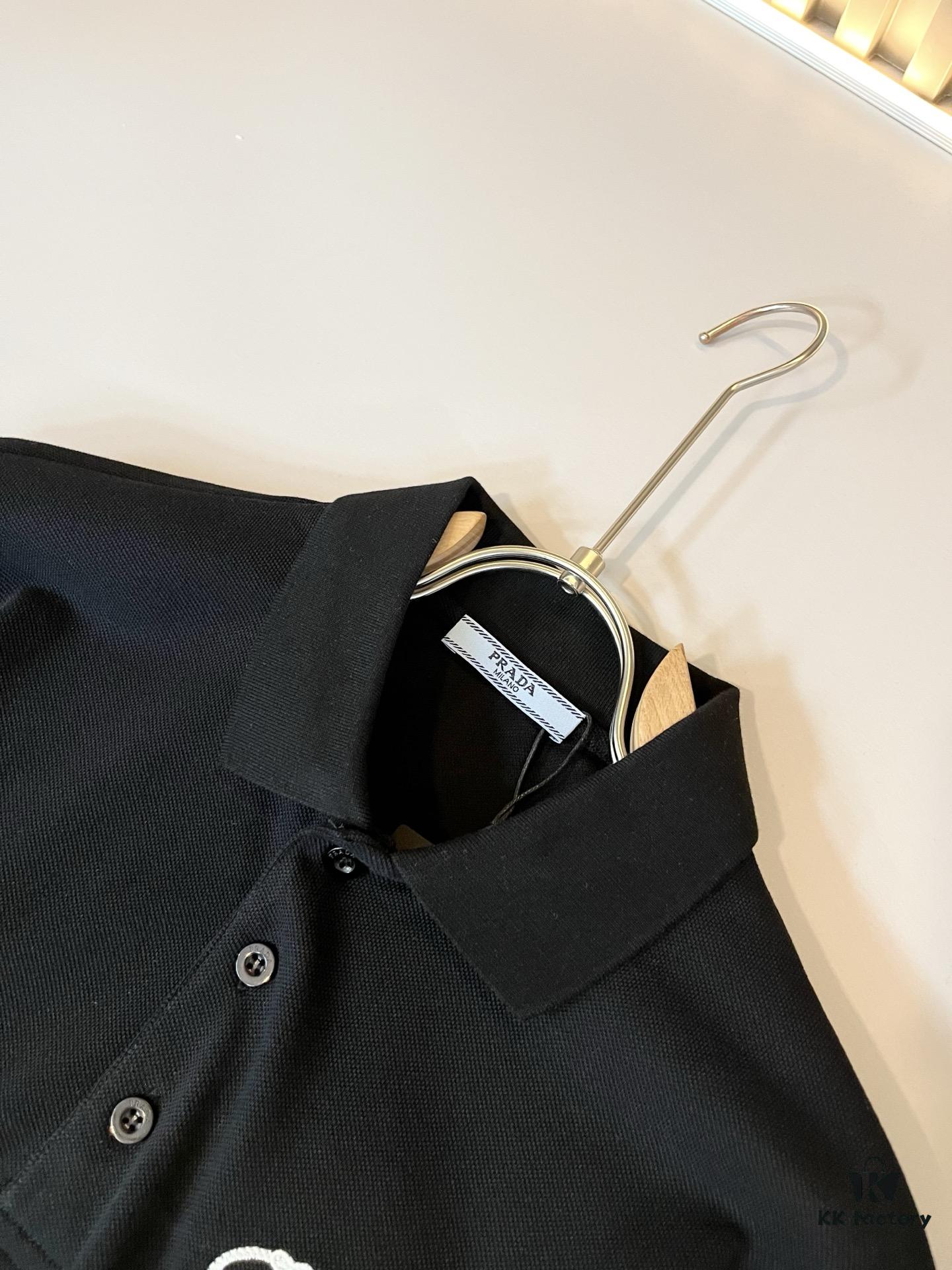 Prad* P*da 2025 Spring and Summer New Arrival Classic Short-Sleeve Polo Shirt Made from 100% Imported Premium Piqué Cotton with Embroidered Chest Logo