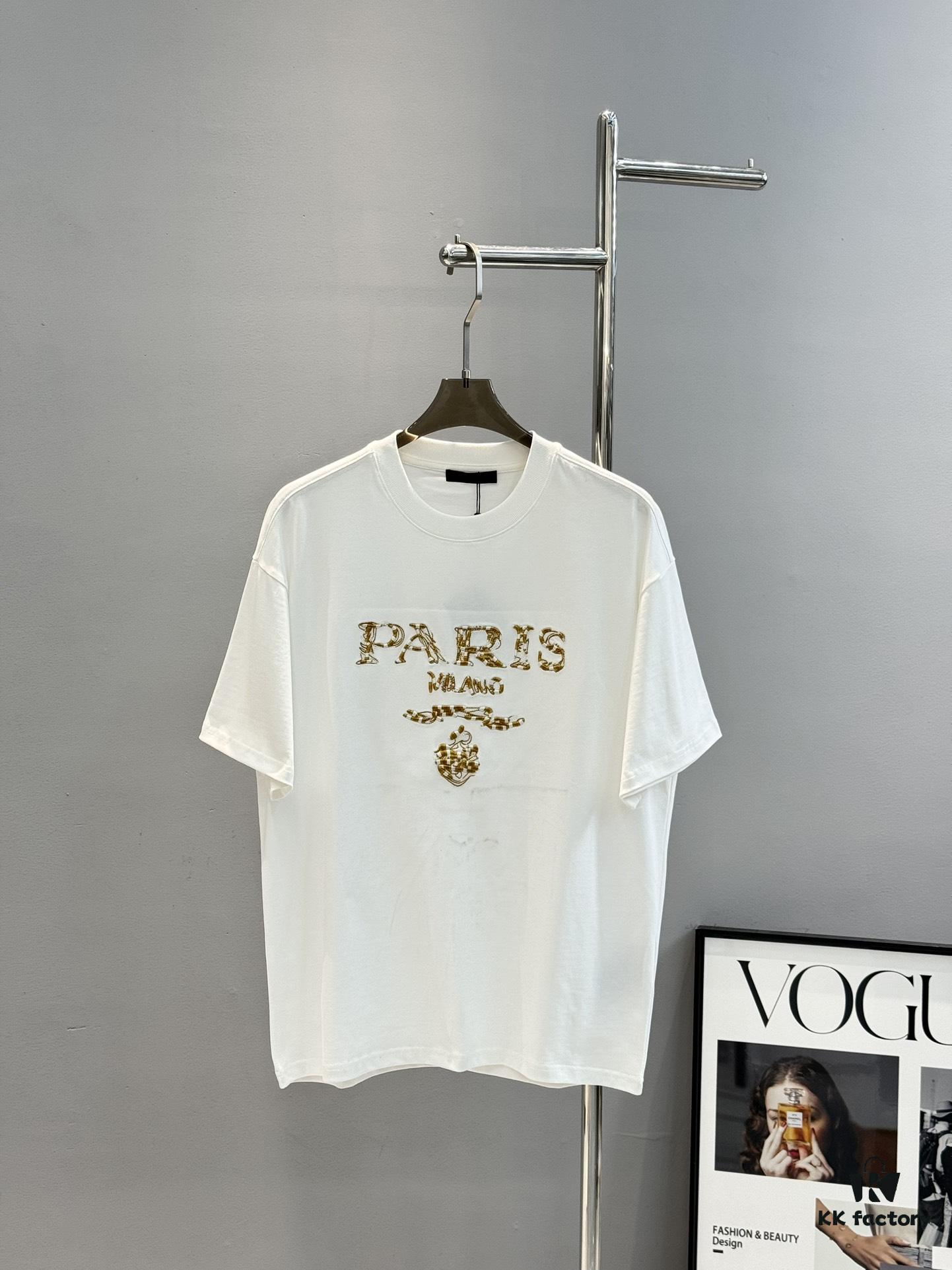 Prada New Arrival 2025 T-Shirt, Unisex Design, Premium Heavy Embroidery with Alphabetic Pattern, 280g High-Quality Soft Cotton, Loose Fit, Ideal for Everyday Wear