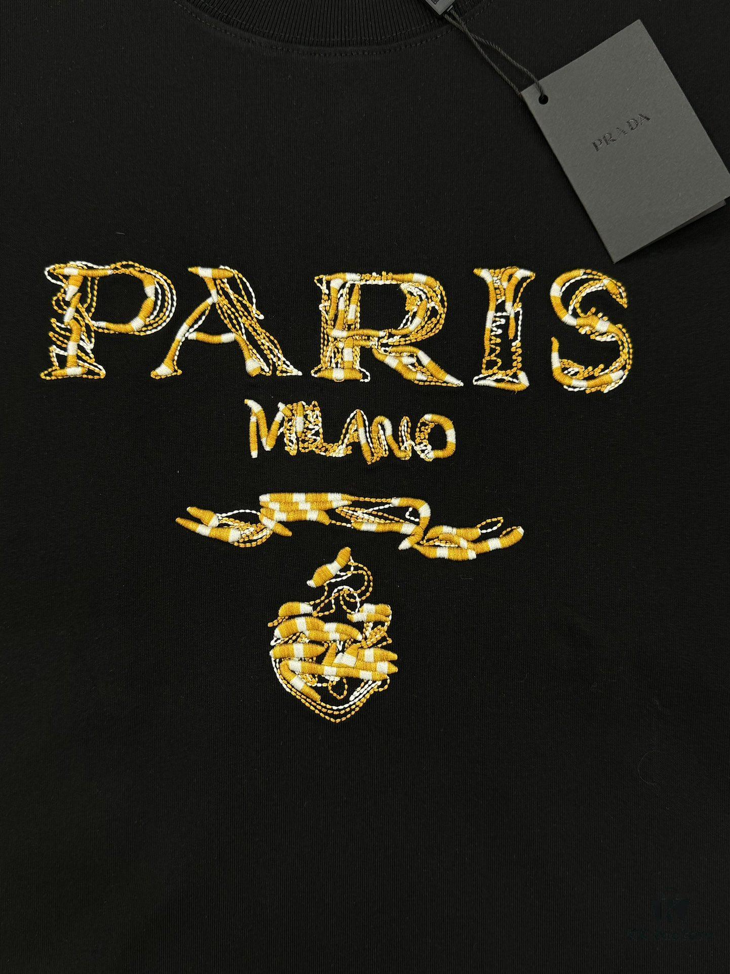 Prada New Arrival 2025 T-Shirt, Unisex Design, Premium Heavy Embroidery with Alphabetic Pattern, 280g High-Quality Soft Cotton, Loose Fit, Ideal for Everyday Wear