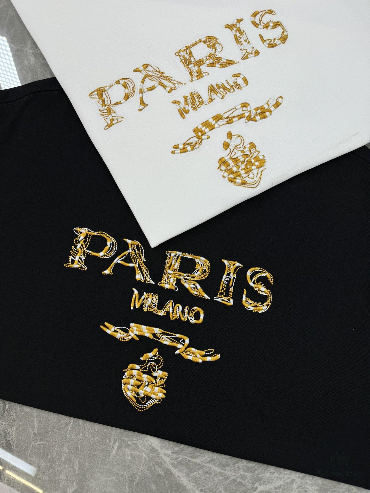 Prada New Arrival 2025 T-Shirt, Unisex Design, Premium Heavy Embroidery with Alphabetic Pattern, 280g High-Quality Soft Cotton, Loose Fit, Ideal for Everyday Wear