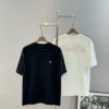 PRAD* Prada 25s New Arrival Unisex T-Shirt with Embroidered Back Logo, Contrast Pink Design, Triangle Metal Badge on Chest, 280g Pure Cotton Fabric, Classic Brand Lettering, High-Fashion Streetwear