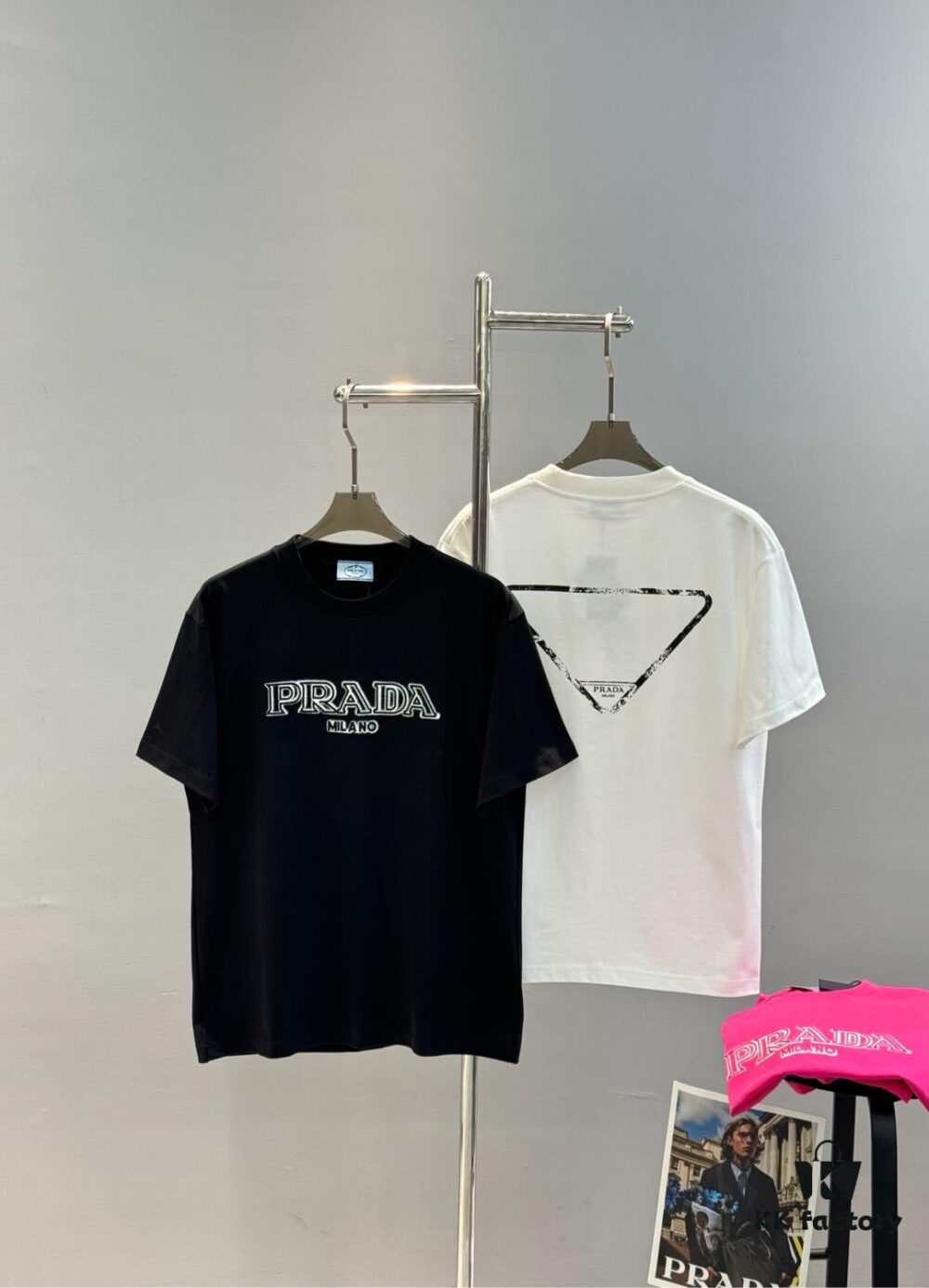 PRADA 25S New Arrival Unisex T-Shirt with Embroidered and Heat Transfer Logo Design, Premium 280g Cotton Fabric