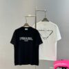 PRAD* Prada 25s New Arrival T-Shirt, Unisex Design, Innovative Embroidered and Heat-Transfer Graphic with Double-Layer Craft, Full-Dimensional Texture, Iconic Brand Lettering Front and Inverted Triangle Logo Back, Striking LOGO Visual Impact, 280g Pure Cotton Fabric, Soft and Comfortable, Extremely Stylish, Triple Tags Attached