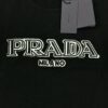 PRAD* Prada 25s New Arrival T-Shirt, Unisex Design, Innovative Embroidered and Heat-Transfer Graphic with Double-Layer Craft, Full-Dimensional Texture, Iconic Brand Lettering Front and Inverted Triangle Logo Back, Striking LOGO Visual Impact, 280g Pure Cotton Fabric, Soft and Comfortable, Extremely Stylish, Triple Tags Attached