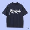 PRADA 2025 Fall Spring/Summer Collection Logo Print Short-Sleeve T-Shirt, Premium Quality, Custom-Woven 270G 32-Count Double-Yarn Pure Cotton Fabric, Relaxed Fit Unisex Design